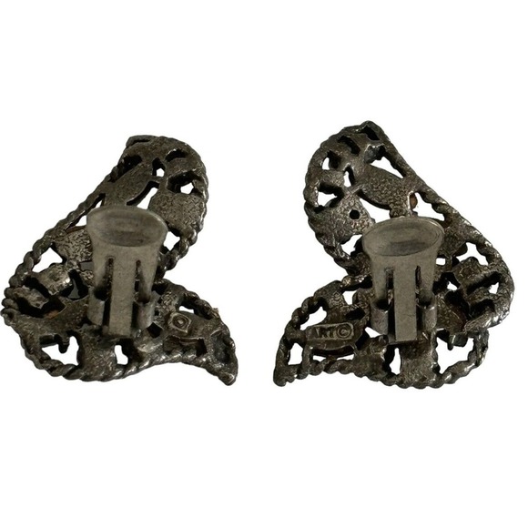 Mode Art Clip On Earrings Blue Silver Tone Aurora Borealis Rhinestone Vintage - Picture 3 of 7